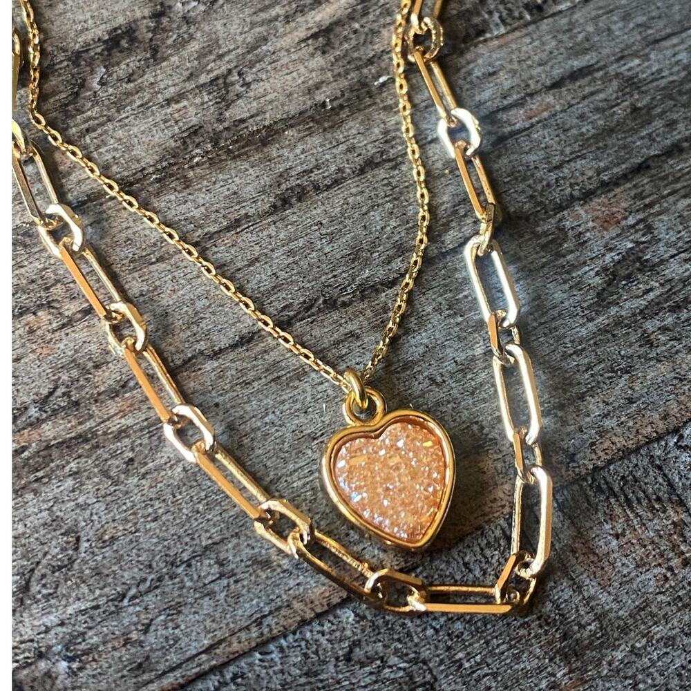 NEW FP x Luna Norte Druzy Quartz Heart Layering Necklace Set